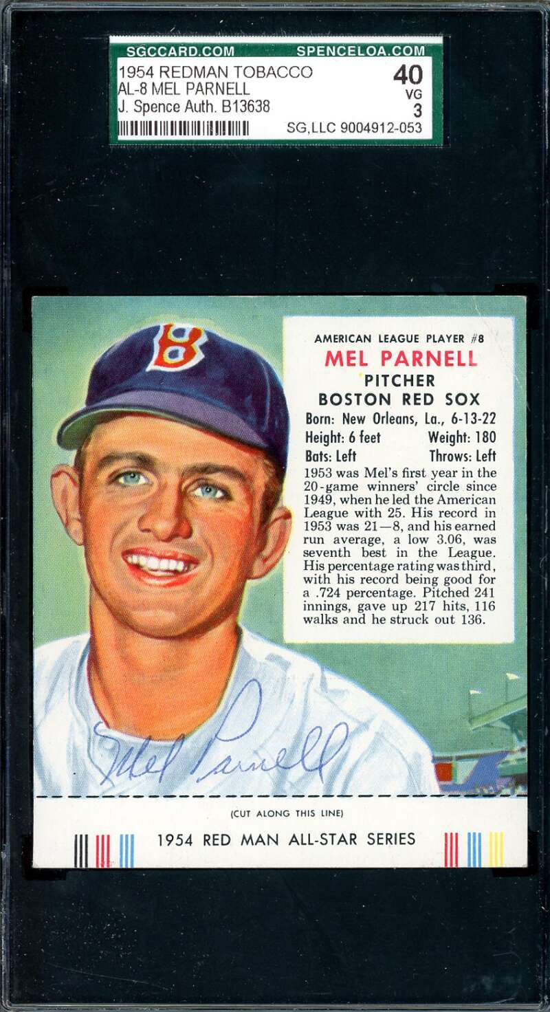 Mel Parnell JSA SGC Coa Signed 1954 Red Man Tobacco With Tab Autograph