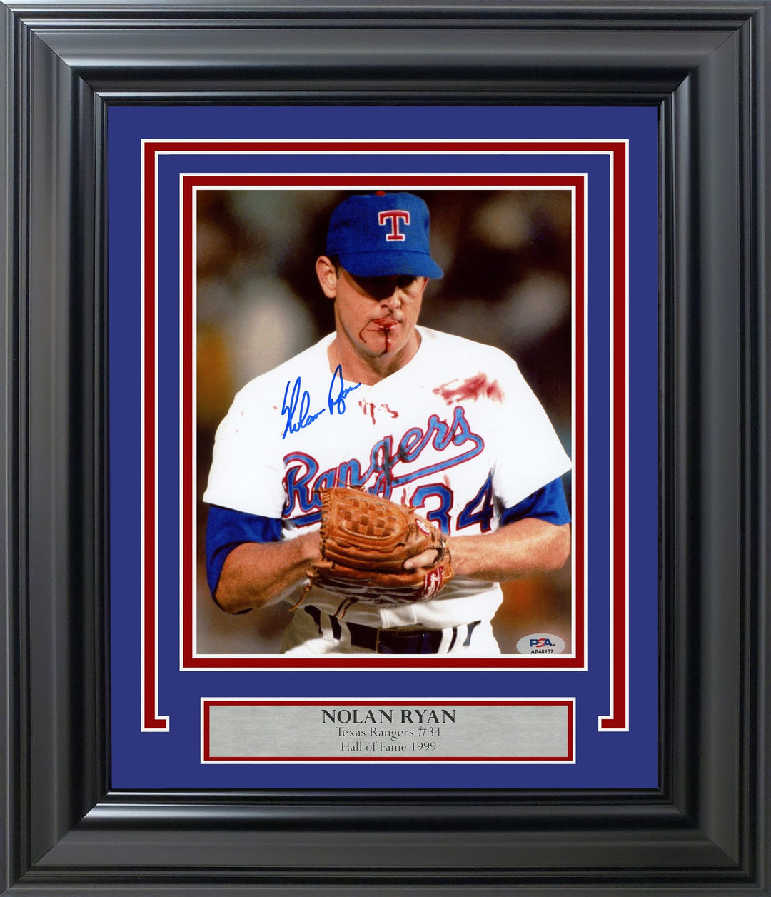 Nolan Ryan Signed Framed 8x10 Photo Texas Rangers Bloody Lip PSA/DNA