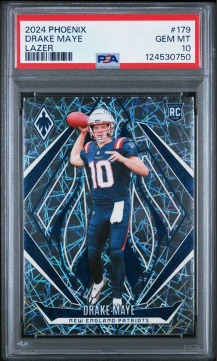 Graded 2024 Panini Phoenix Drake Maye #179 Lazer Rookie RC Football Card PSA 10