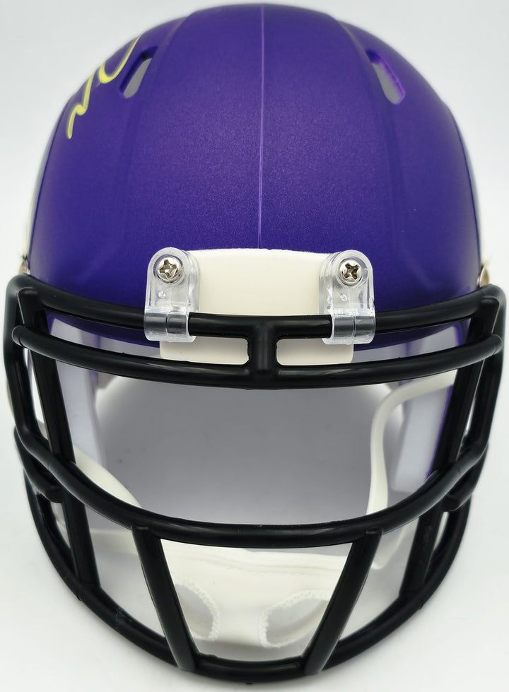 Jordan Addison Signed Vikings Purple Speed Mini Helmet (In Yellow) Beckett