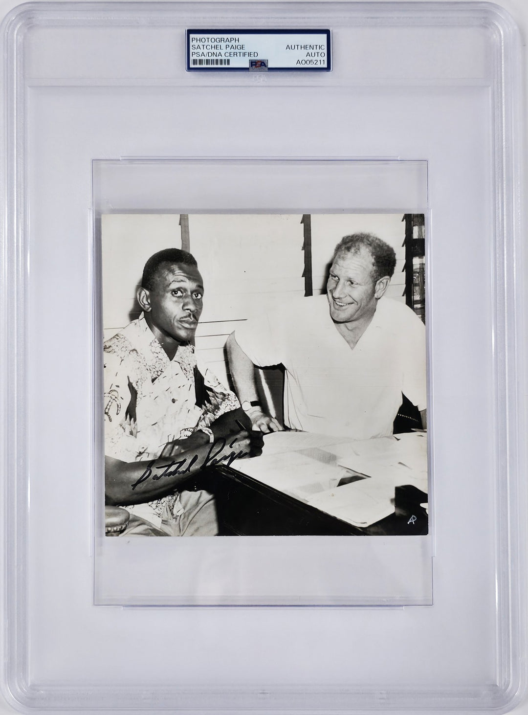 Satchel Paige Autographed 6x6 Photo With Bill Veeck PSA/DNA