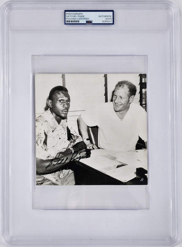 Satchel Paige Autographed 6x6 Photo With Bill Veeck PSA/DNA