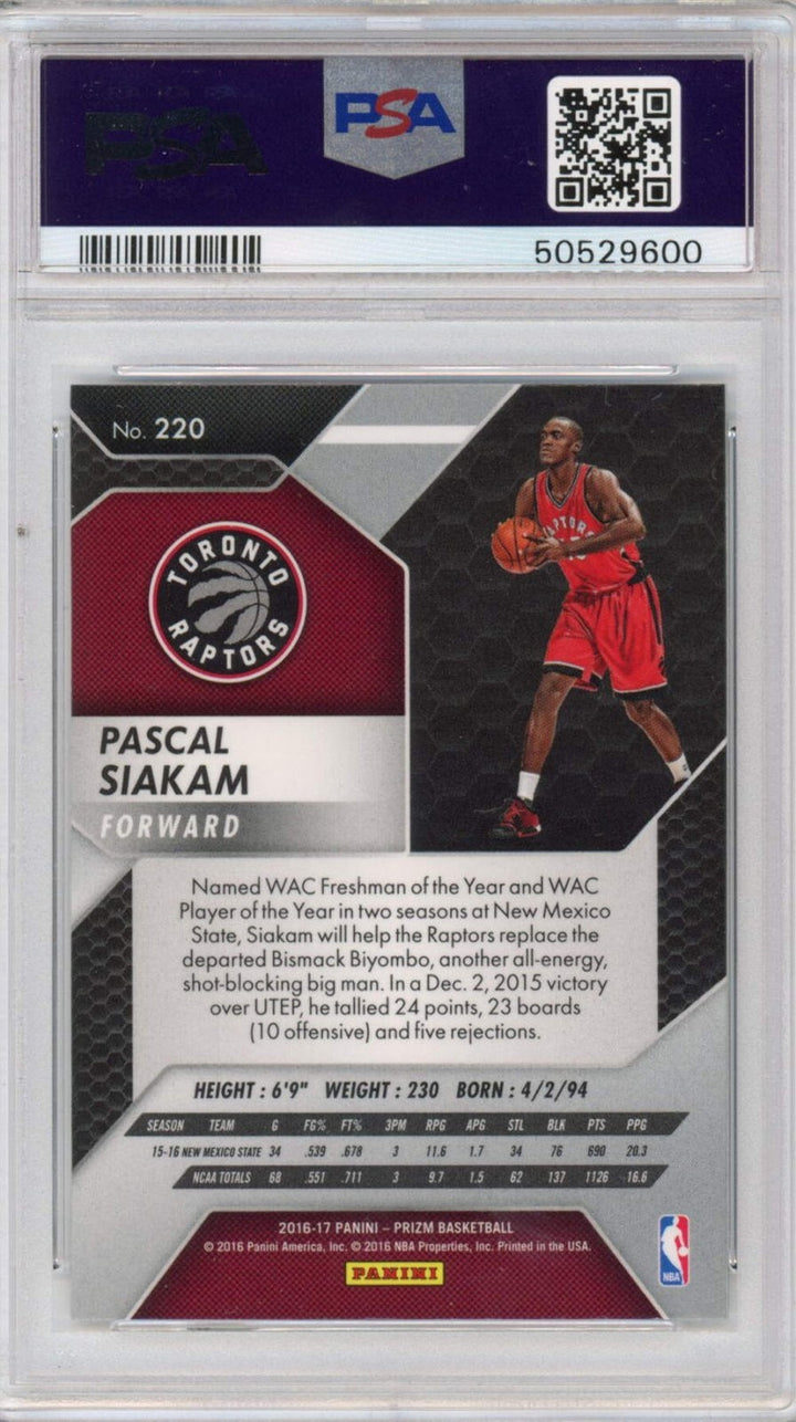 Graded 2016-17 Panini Prizm Pascal Siakam #220 Rookie RC Basketball Card PSA 10