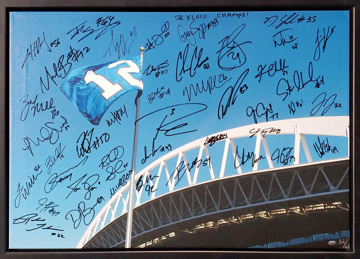 Seahawks SB XLVIII Champ Signed 20x30 Canvas Photo With 42 Sigs #/112 MCS Holo