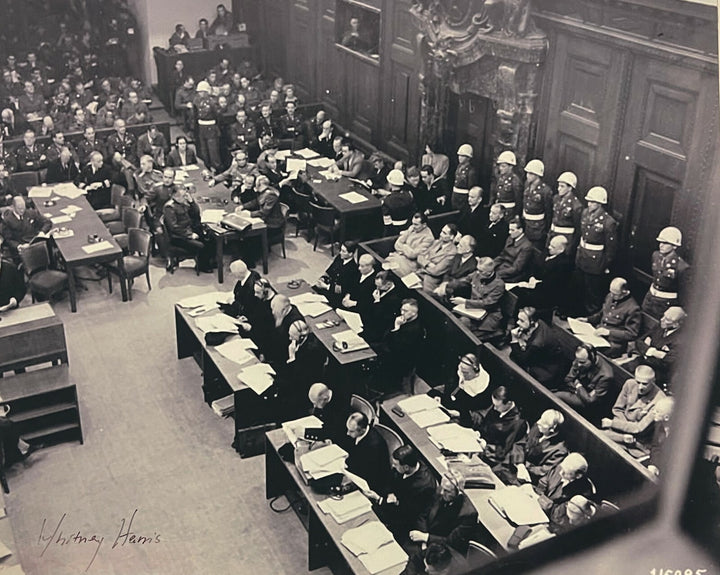 Whitney Harris signed 1945-46 WWll Nuremberg Trials B&W 8x10 Photo – PSA (RARE)