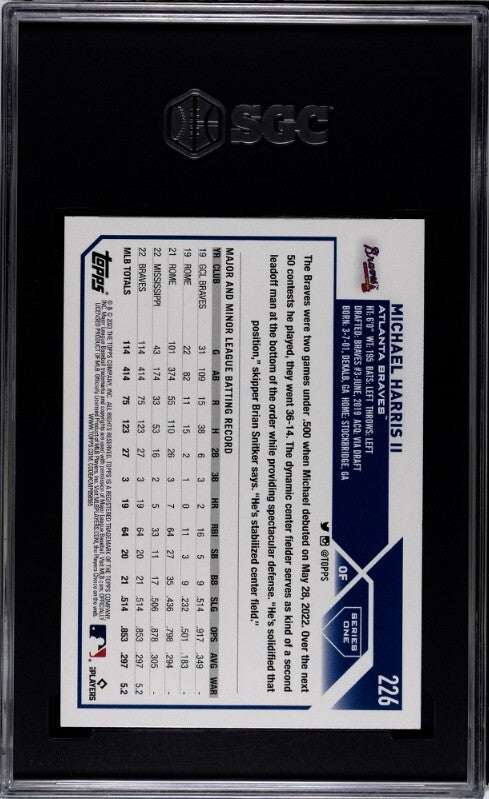 Michael Harris, II. 2023 Topps Rookie Card (RC) #226- SGC Graded 10 Gem Mint