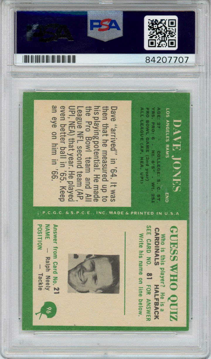 Deacon Jones Autographed 1966 Philadelphia #96 Trading Card PSA Slab 43710