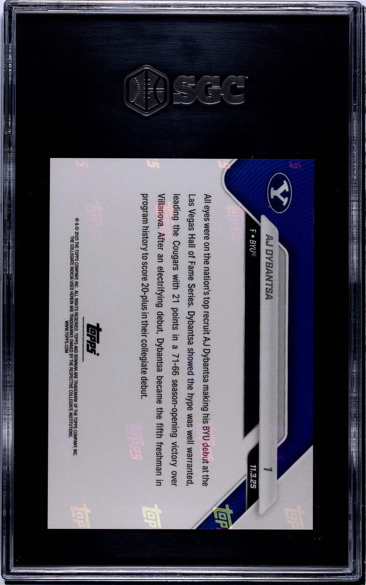 Graded 2025 Topps Bowman U Now AJ Dybantsa #1 Rookie RC Card SGC 9.5