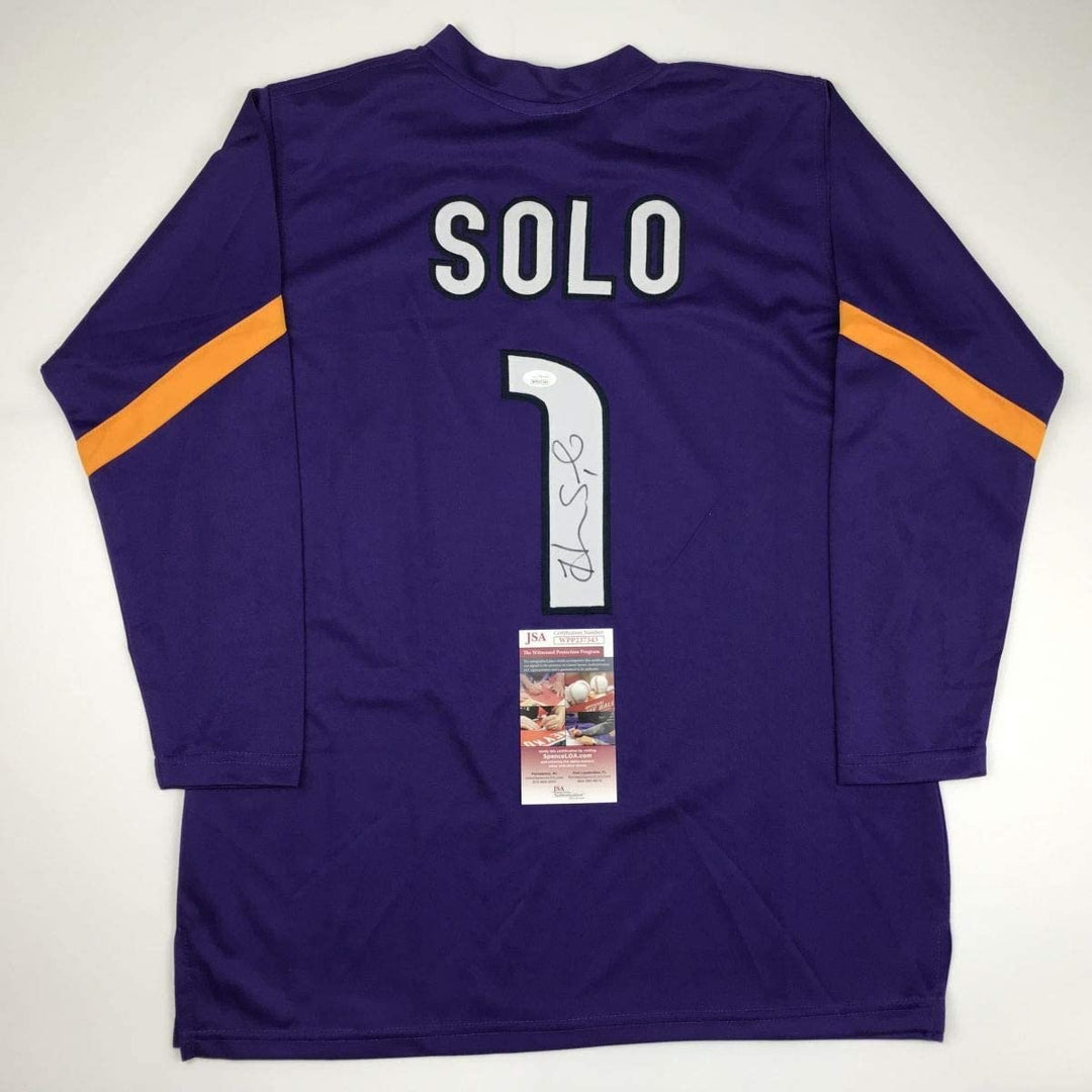 Autographed/Signed Hope Solo Purple Long Sleeve Team USA Jersey JSA COA