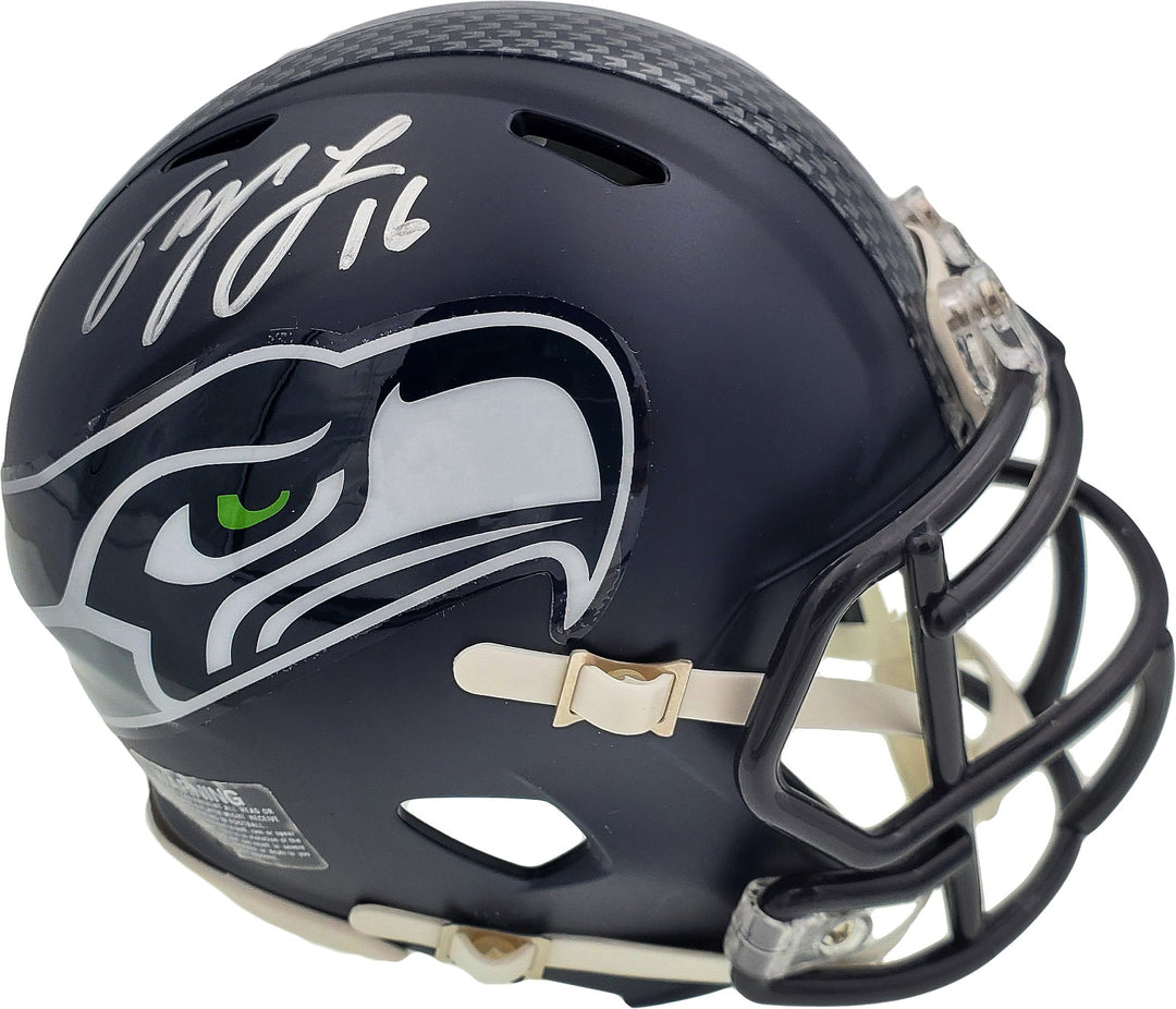 Tyler Lockett Signed Seattle Seahawks Speed Mini Helmet In Silver MCS Holo