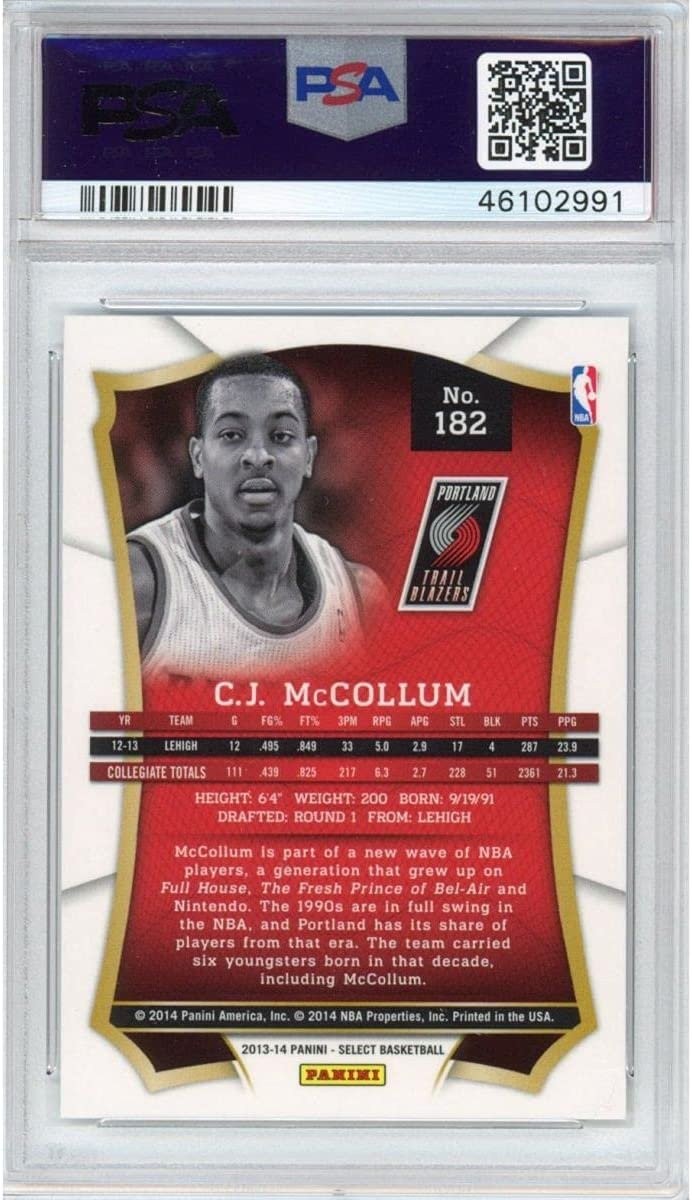 Graded 2013-14 Panini Select CJ C.J. MCCOLLUM #182 Rookie Card PSA 10