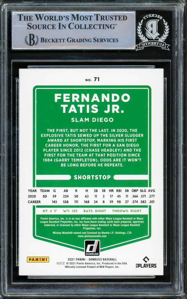 Fernando Tatis Jr. Signed 2021 Donruss Variations Card #71 San Diego Padres