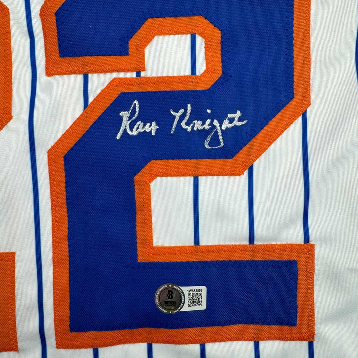 Autographed/Signed Ray Knight New York Pinstripe Jersey Beckett BAS COA