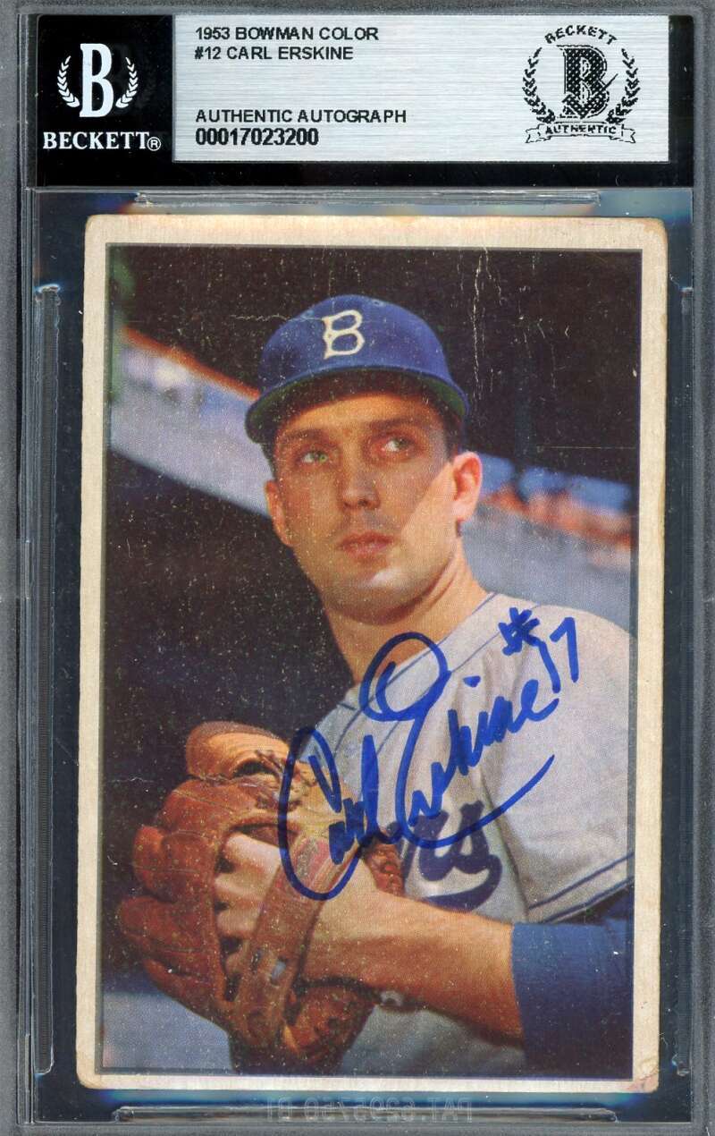 Carl Erskine Beckett BAS Signed 1953 Bowman Color Autograph