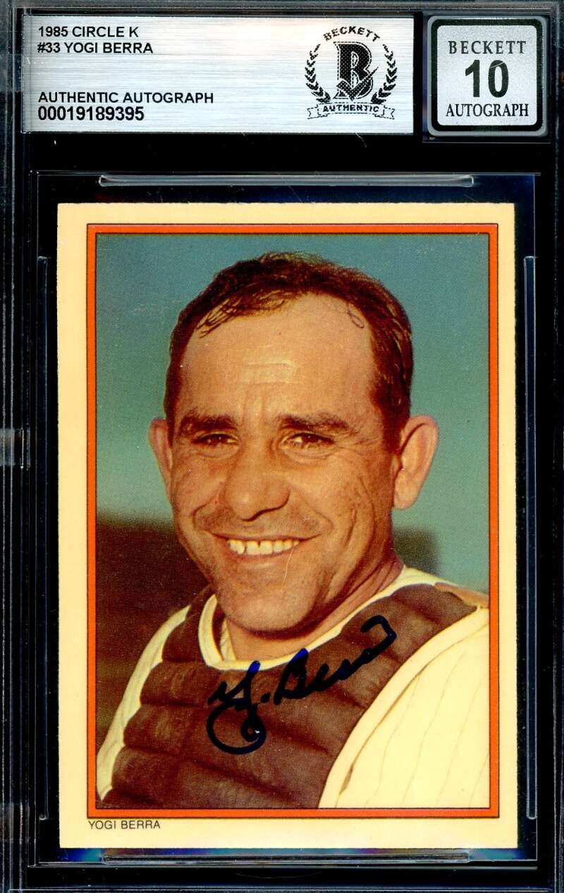 Yogi Berra Gem Mint 10 Beckett BAS Signed 1985 Topps Circle K Autograph