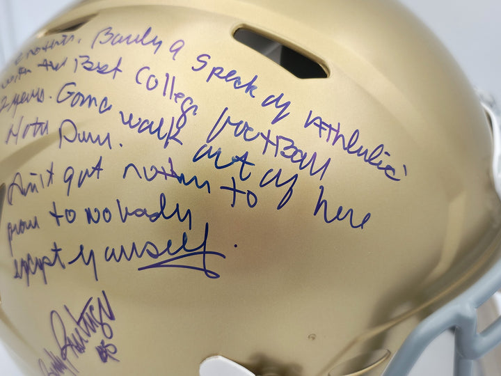 Ry Ruettiger Auto Notre Dame Fighting Irish Gold Full Size Helmet Movie Speech
