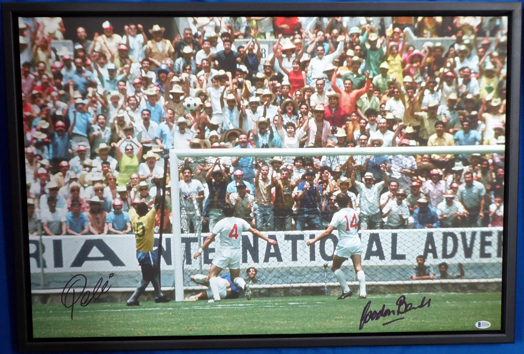 Pele & Gordon Banks Signed 20x30 Canvas Photo "The Greatest Save" 1970 WC BAS