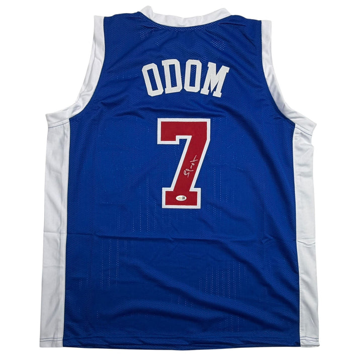 Autographed/Signed Lamar Odom Los Angeles Blue Basketball Jersey JSA COA