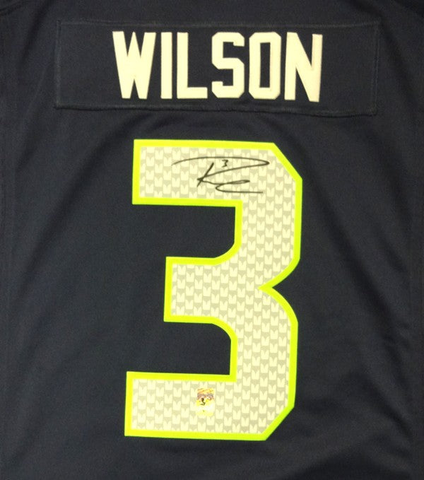 Seattle Seahawks Russell Wilson Signed Blue Nike Twill Jersey Size L RW Holo