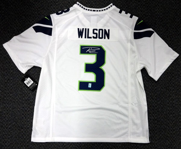 Seattle Seahawks Russell Wilson Signed White Nike Twill Jersey Size XXL RW Holo