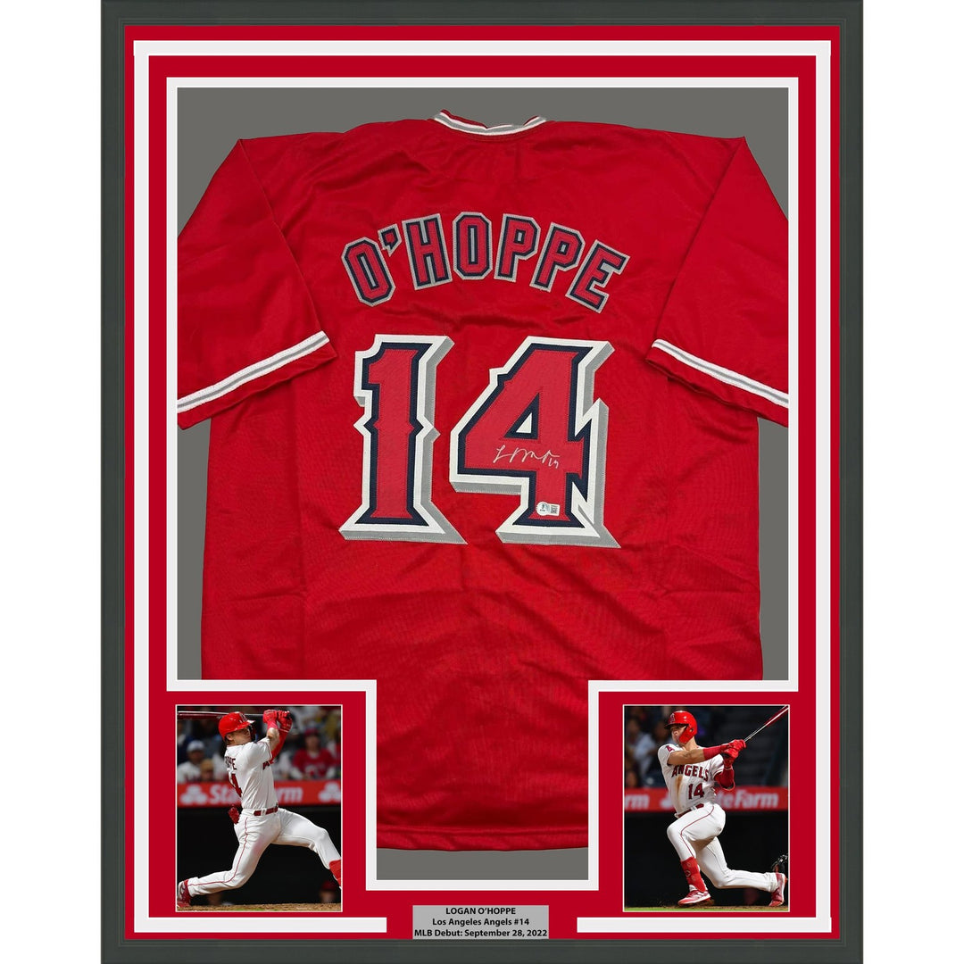 Framed Autographed/Signed Logan O'Hoppe 35x39 Los Angeles Red Jersey COA