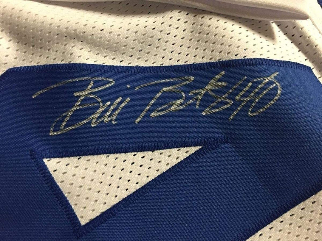 Framed Autographed/Signed Bill Bates 35x39 Dallas White Football Jersey JSA COA