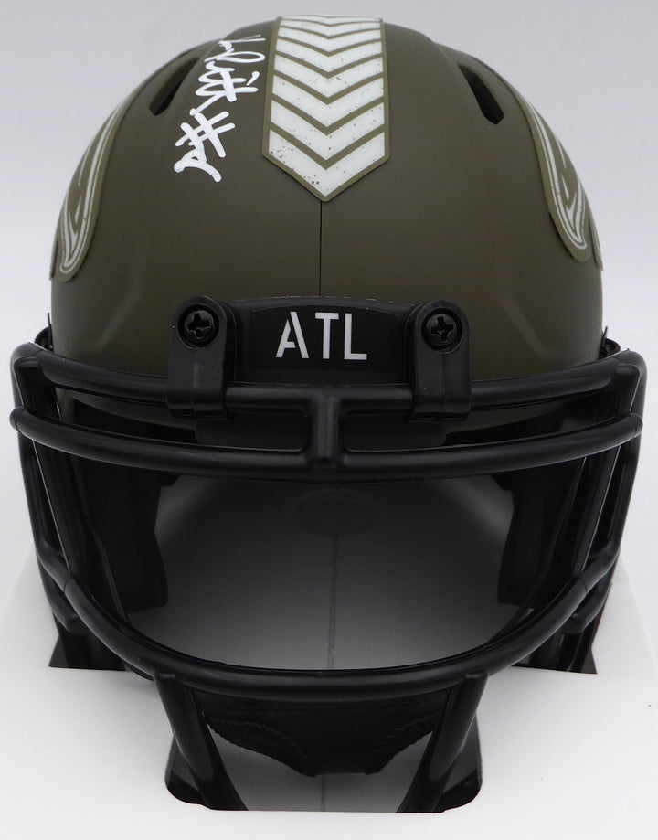 Kyle Pitts Auto Falcons Army Green Salute to Service Speed Mini Helmet Beckett