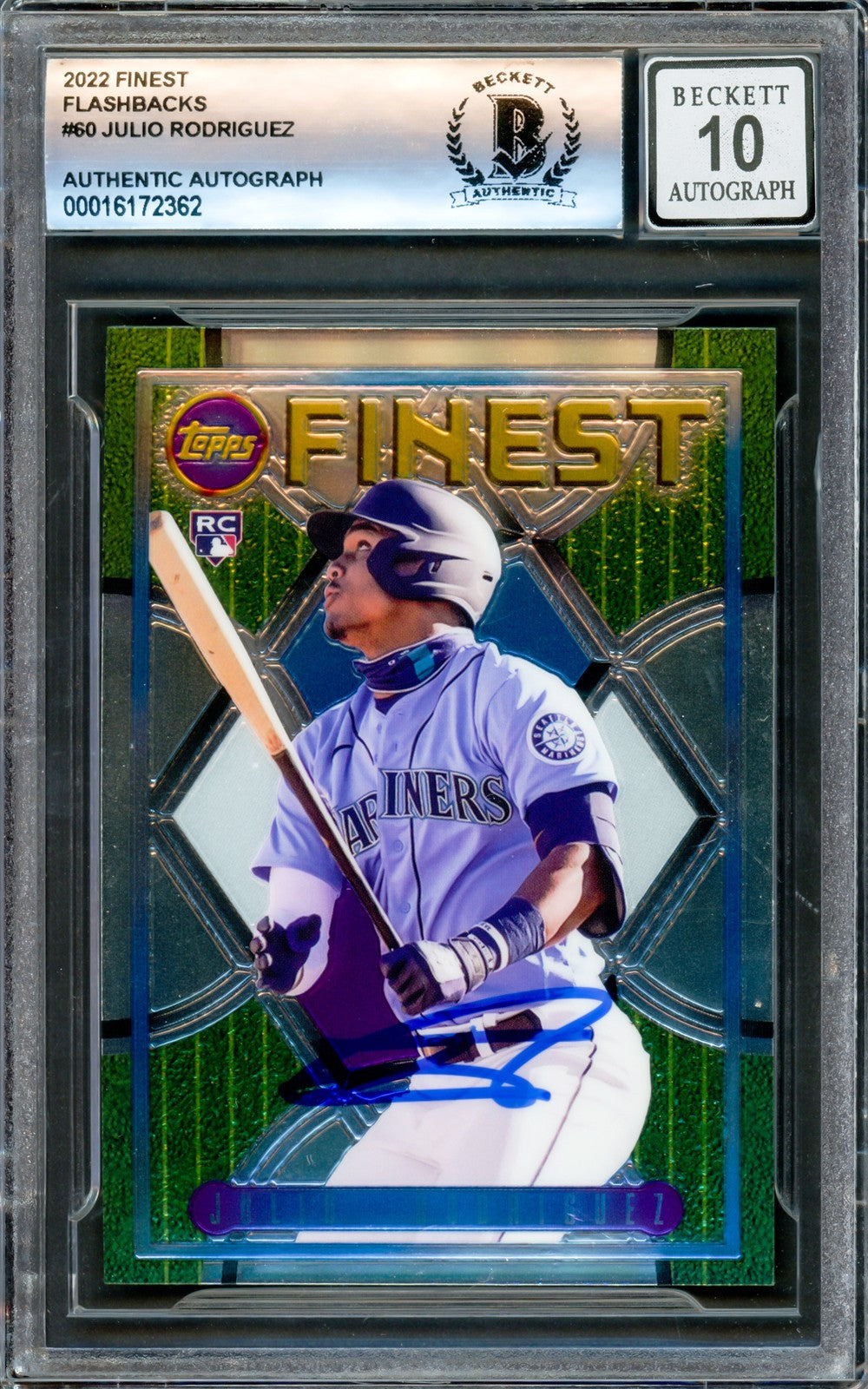 Julio Rodriguez Auto 2022 Topps Finest Flashbacks RC 60 Mariners Auto 10 Beckett