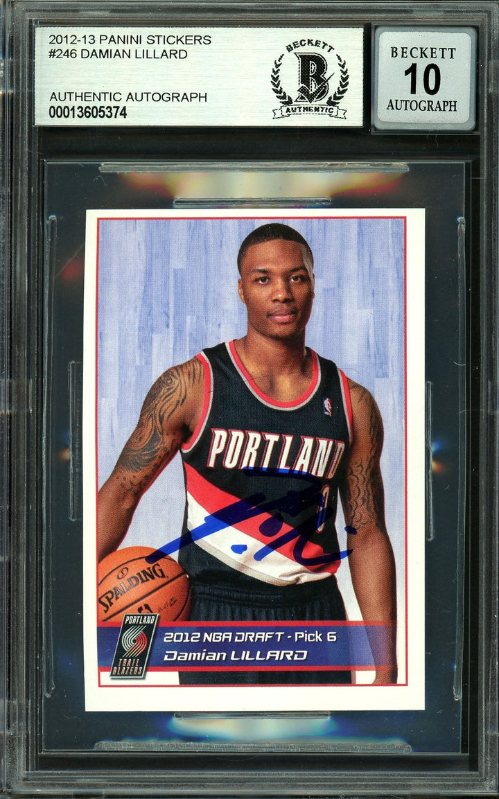 Damian Lillard Signed 2012-13 Panini Stickers European RC 246 Sig 10 Beckett