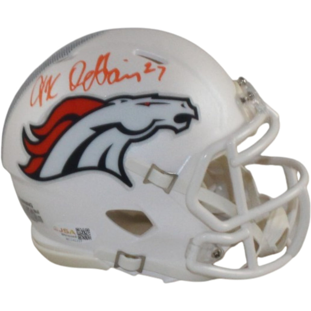 JK Dobbins Autogrraphed/Signed Denver Broncos 24 Alt Mini Helmet JSA 57175
