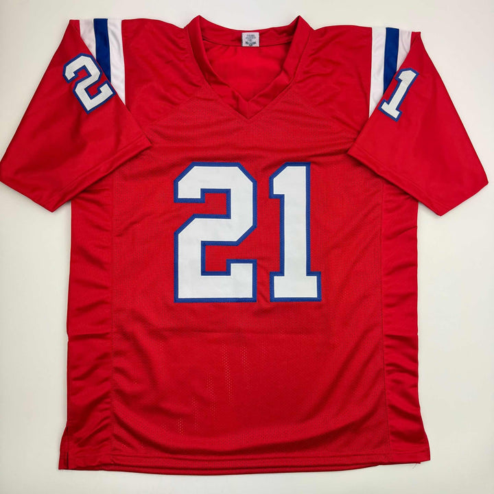 Autographed/Signed Jaylinn Hawkins New England Red Jersey Beckett BAS COA