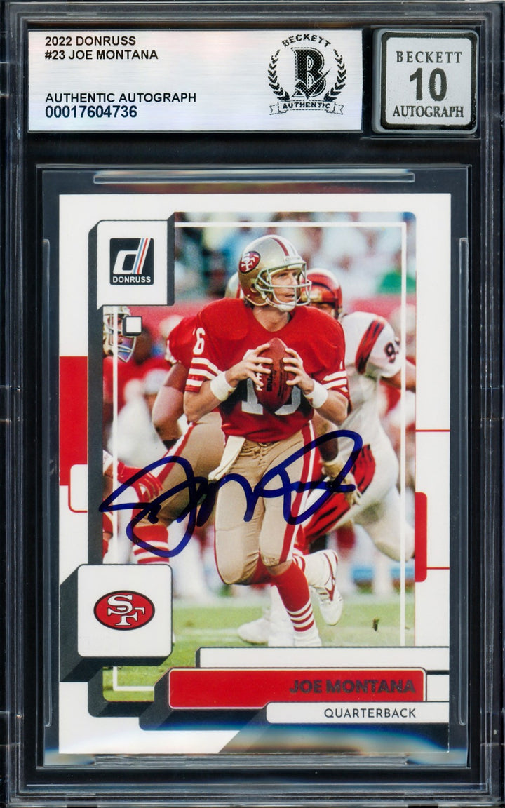 Joe Montana Signed 2022 Donruss Card 23 San Francisco 49ers Auto GM 10 Beckett
