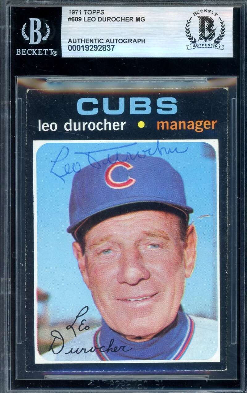 Leo Durocher Beckett BAS Vintage Signed 1971 Topps Autographed Cubs