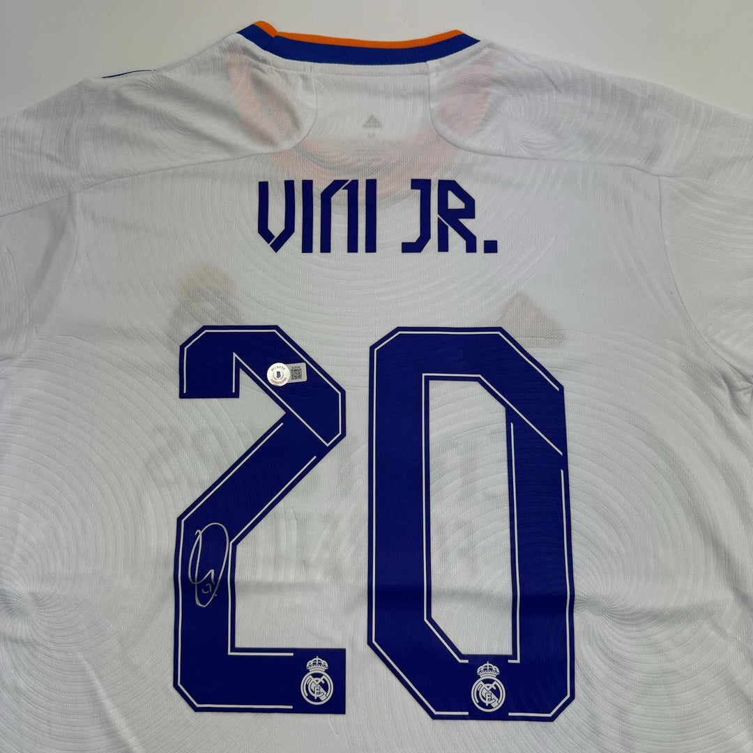 Autographed/Signed Vini Vinicius Jr. Real Madrid White Jersey BAS COA #2