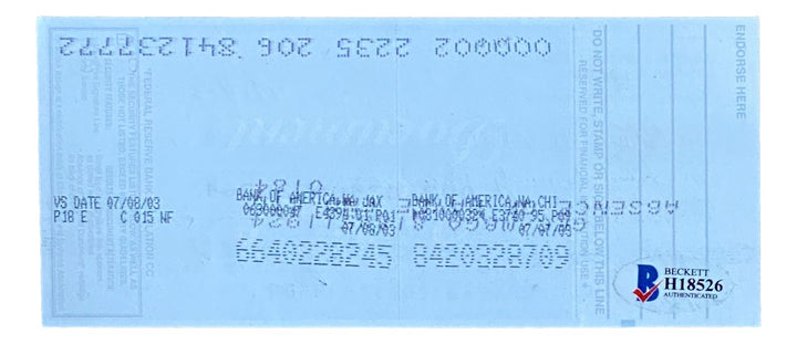 Gary Carter Montreal Expos Signed  Bank Check #9989 BAS