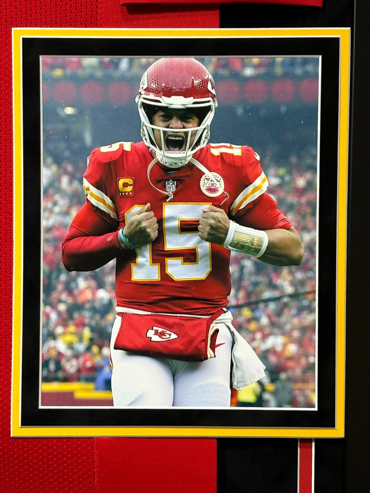 Patrick Mahomes Autographed Kansas City Chiefs Red Jersey Framed JSA Signed Home