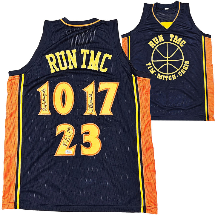 Warriors Chris Mullin, Tim Hardaway Mitch Richmond Auto Blue Jersey Run TMC BAS