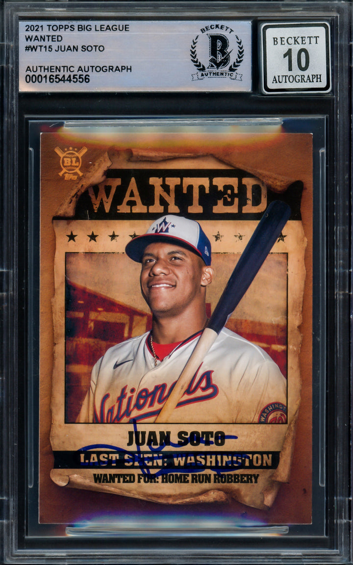 Juan Soto Signed 2021 Topps Big League Wanted Card WT-15 Mets Sig 10 Beckett