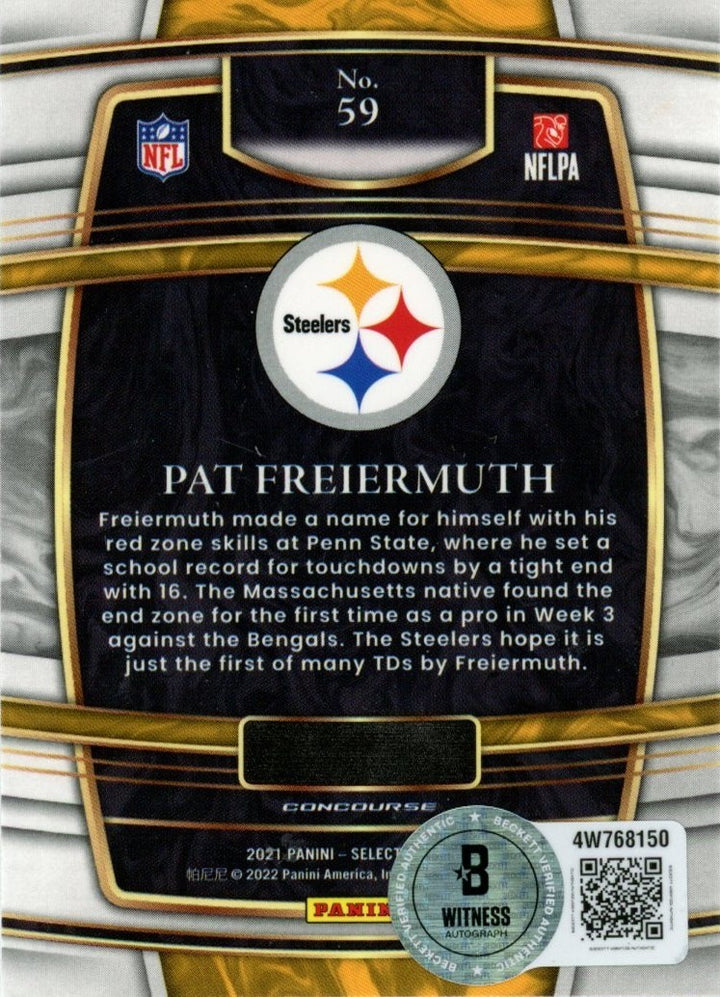 Pat Freiermuth Autographed 2021 Panini Select #59 Card Beckett Witness 56984