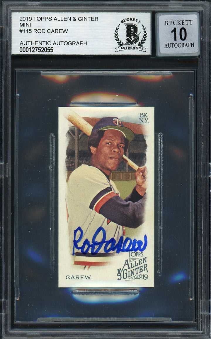 Rod Carew Auto 2019 Topps Allen & Ginter Mini Card 115 Twins Auto GM 10 Beckett