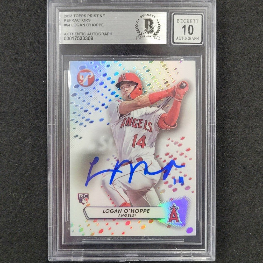 Logan O'Hoppe 2023 Topps Pristine Refractor #64 signed RC card 309 ~ BAS 10 Auto