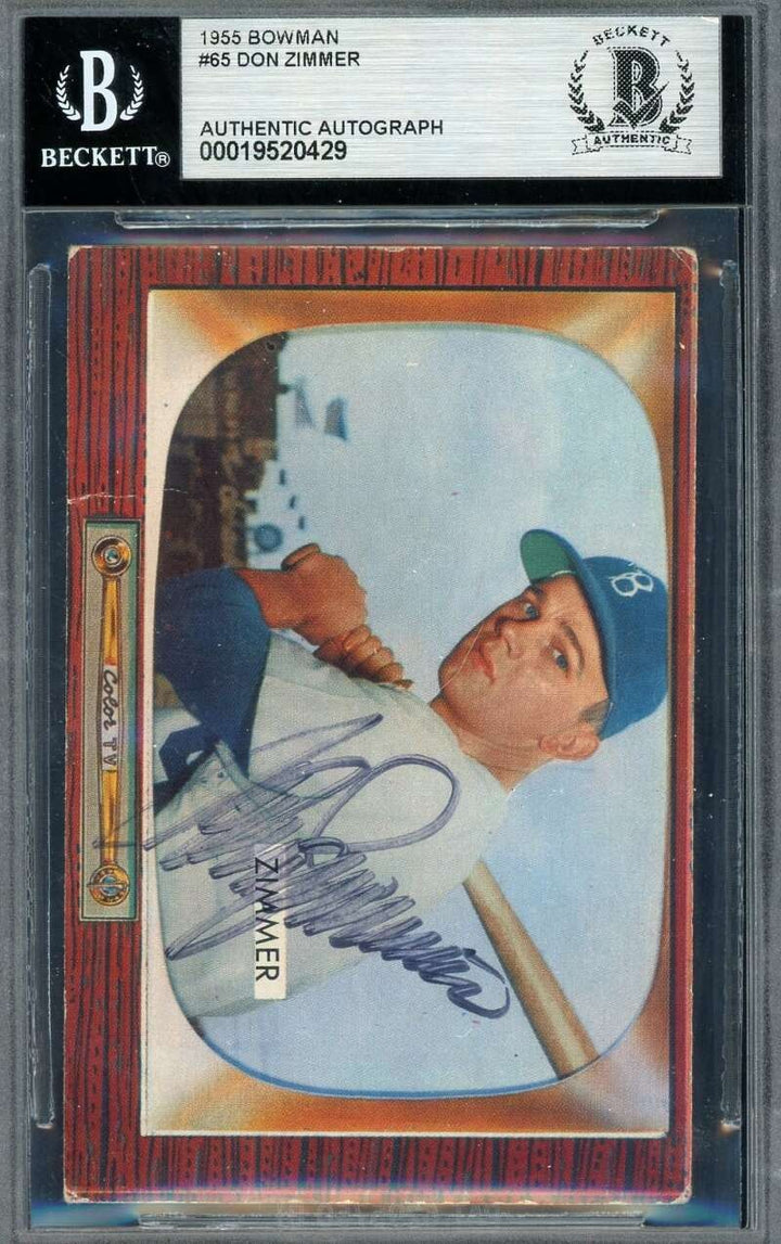 Don Zimmer Beckett BAS Vintage Signed 1955 Bowman Rookie Autograph Dodgers