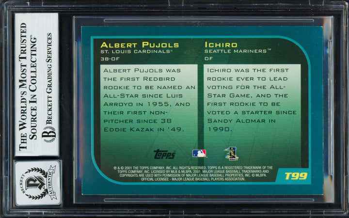 Albert Pujols & Ichiro Auto 2001 Topps Traded RC T99 Auto 10 01 ROY Beckett