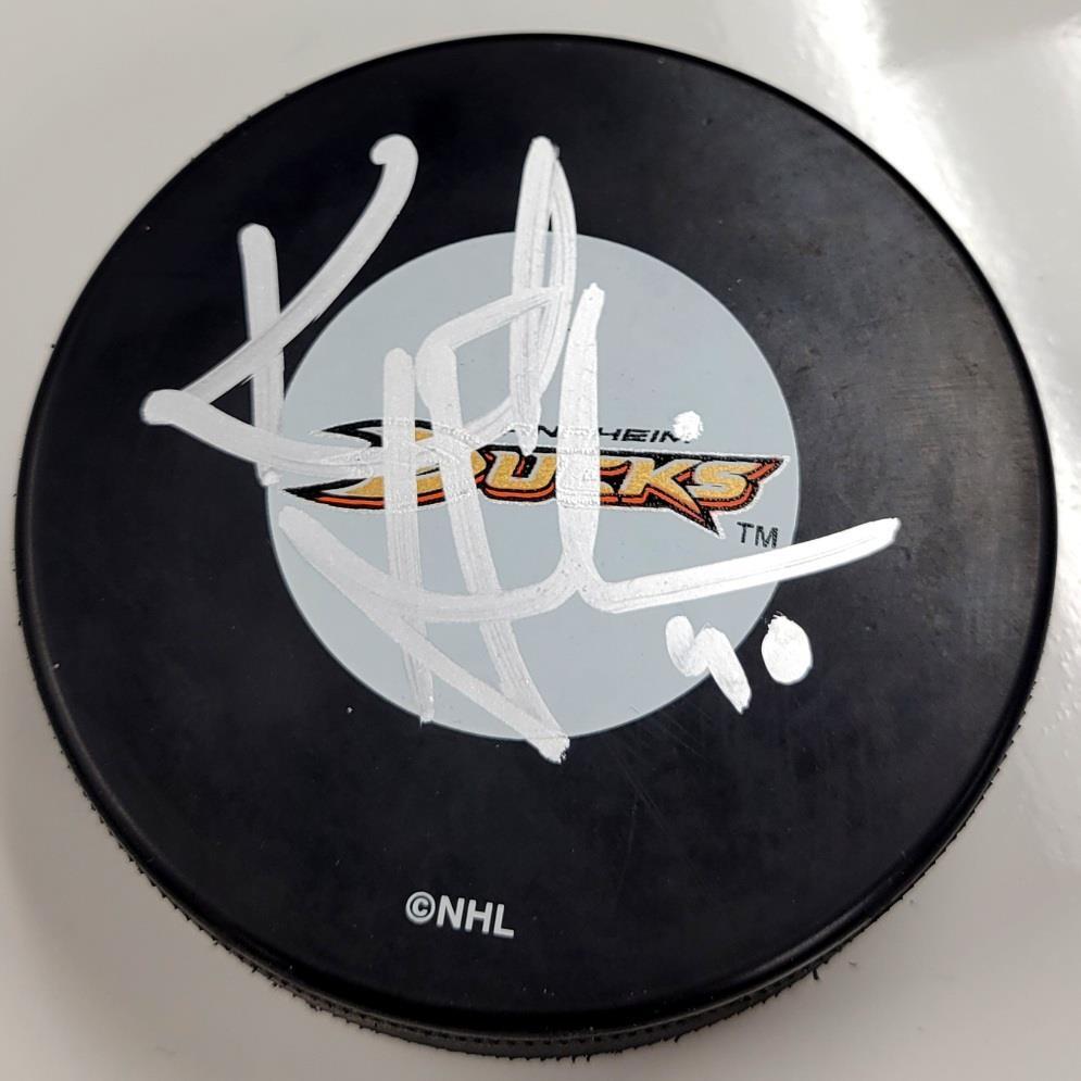 Kent Huskins autograph signed Anaheim Ducks Puck ~ Beckett BAS Holo