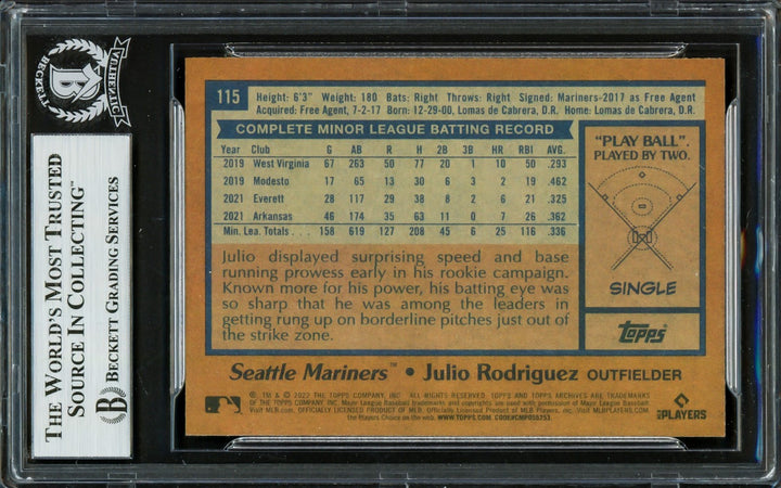 Julio Rodriguez Auto 2022 Topps Archives 78 Design Variations RC 115 BAS