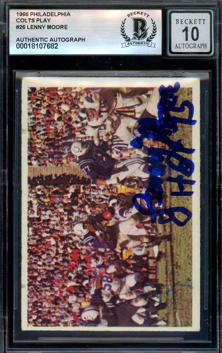 Lenny Moore Gem Mint 10 Beckett BAS Signed 1966 Philadelphia Colts Play Autograp