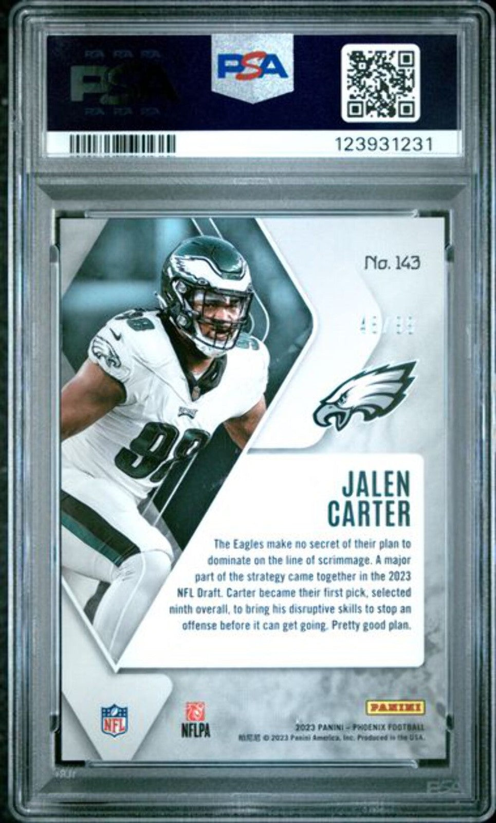 Graded 2023 Panini Phoenix Jalen Carter #143 /99 Orange Rookie RC Card PSA 10
