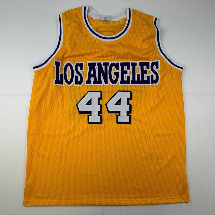 Facsimile Autographed Jerry West Los Angeles LA Yellow Reprint Jersey Men's XL
