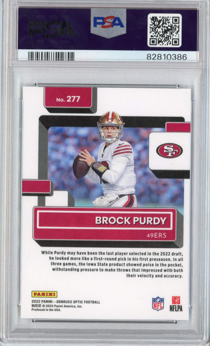 Graded 2022 Panini Donruss Optic Brock Purdy #277 Rookie RC Card PSA 9 Mint