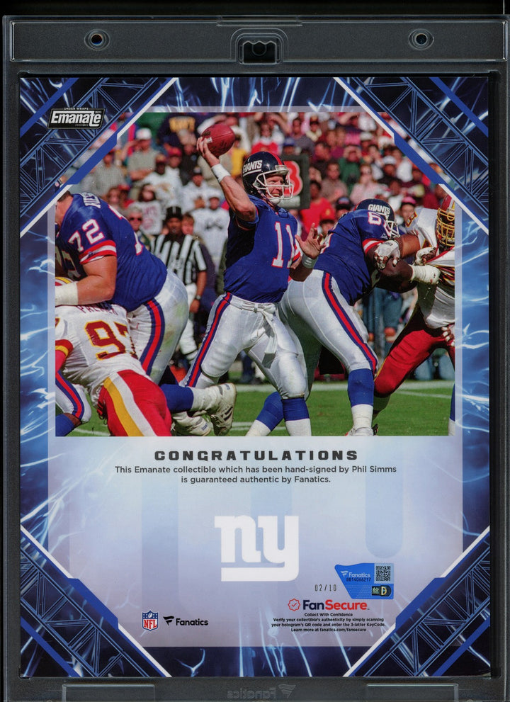 Phil Simms Auto 2025 Under Wraps NFL Emanate Blue Ice Card Giants #2/10